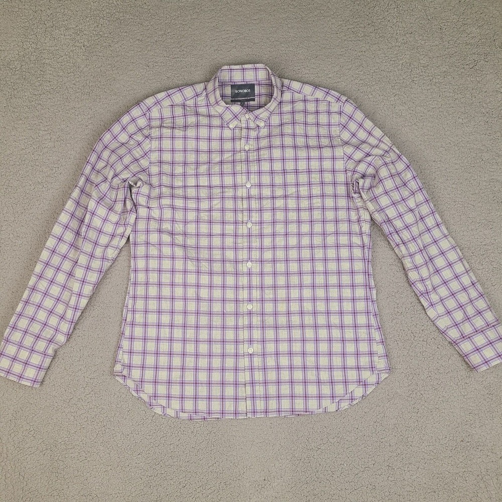 Bonobos Shirt Mens Large Gray Purple Plaid Slim‎ Fit Long Sleeve Button Down